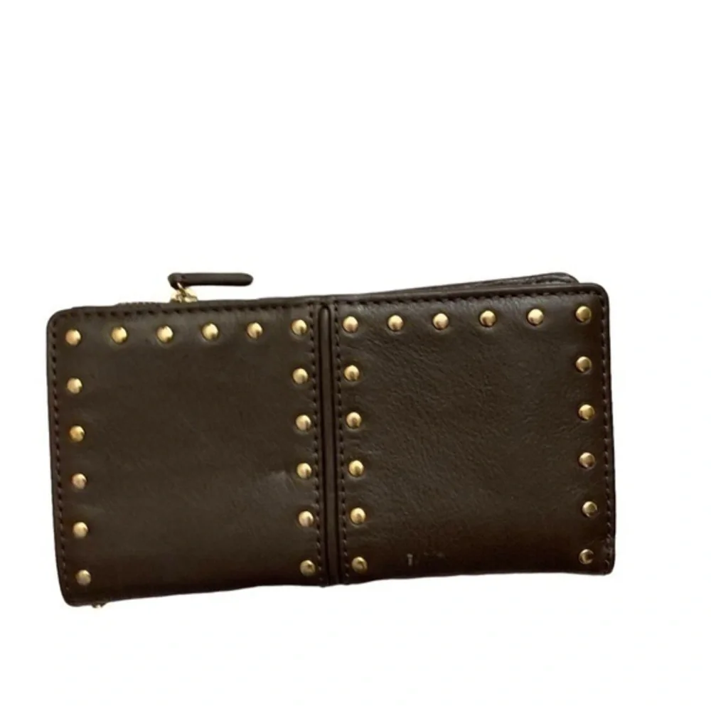 Michael Kors brown leather studded wallet tons of card slots!!!!